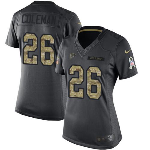 Nike Falcons #26 Tevin Coleman Black Women's Stitched NFL Limited 2016 Salute to Service Jersey